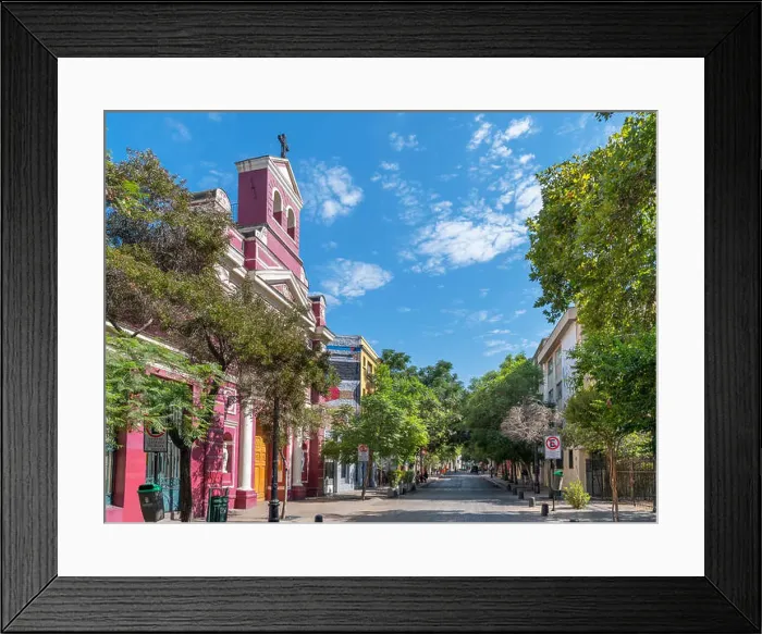 Framed Print : Santiago, Lastarria. The picturesque cobbled street of José Victorino Lastarria Street in the Barrio Lastarria Framed Print : Santiago, Lastarria. The picturesque cobbled street of José Victorino Lastarria Street in the Barrio Lastarria