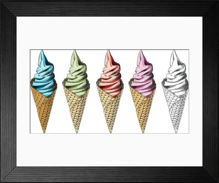 Framed Print : Set of icecream in color, isolated on white background