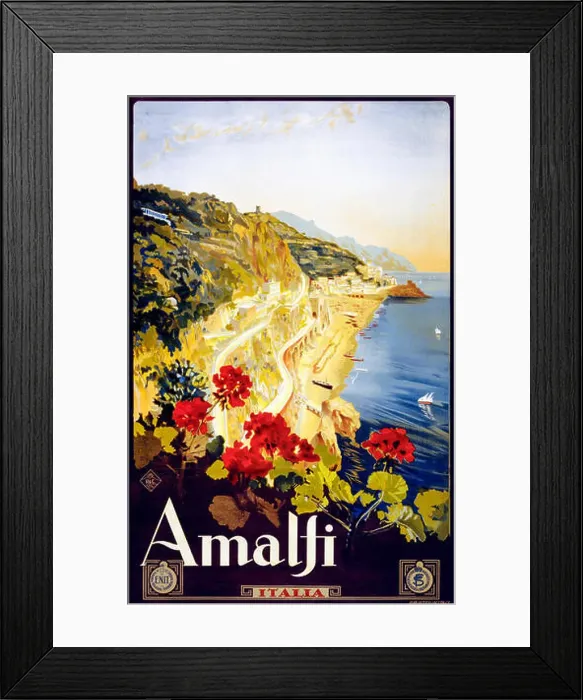 Framed Print : Amalfi, vintage travel poster by Mario Borgoni, 1910-1920 Framed Print : Amalfi, vintage travel poster by Mario Borgoni, 1910-1920