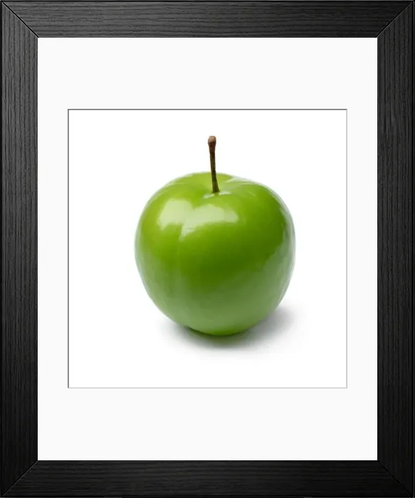 Framed Print : Single whole fresh green Can Erik plum close up isolated on white background Framed Print : Single whole fresh green Can Erik plum close up isolated on white background