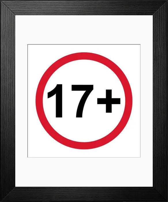 Framed Print : 17+ restriction flat sign isolated on white background Framed Print : 17+ restriction flat sign isolated on white background