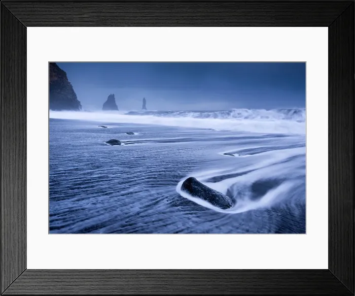 Framed Print : Waves rushing over black sand beach near Vik on the South coast of Iceland. Winter (January) 2013 Framed Print : Waves rushing over black sand beach near Vik on the South coast of Iceland. Winter (January) 2013