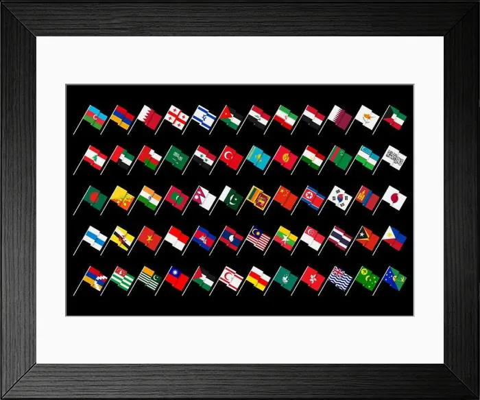 Framed Print : Flags of states and dependent territories of Asia. Unusual, toy, minimal graphic design. Flags rotated 30 degrees Framed Print : Flags of states and dependent territories of Asia. Unusual, toy, minimal graphic design. Flags rotated 30 degrees