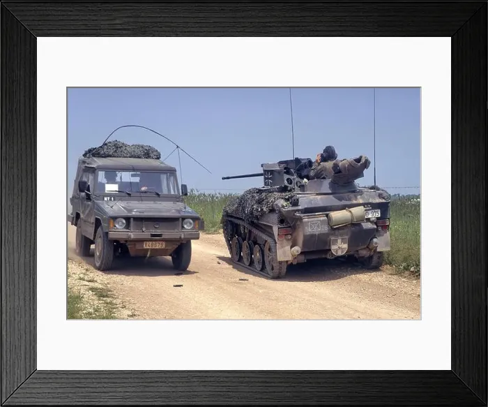 Framed Print : German paratroopers light tank Wiesel with a Belgian army vehicle during NATO AMF (Allied Mobile Force) Framed Print : German paratroopers light tank Wiesel with a Belgian army vehicle during NATO AMF (Allied Mobile Force)
