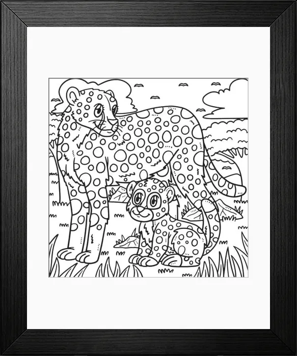Framed Print : Mother Cheetah and Baby Cheetah Coloring Page Framed Print : Mother Cheetah and Baby Cheetah Coloring Page