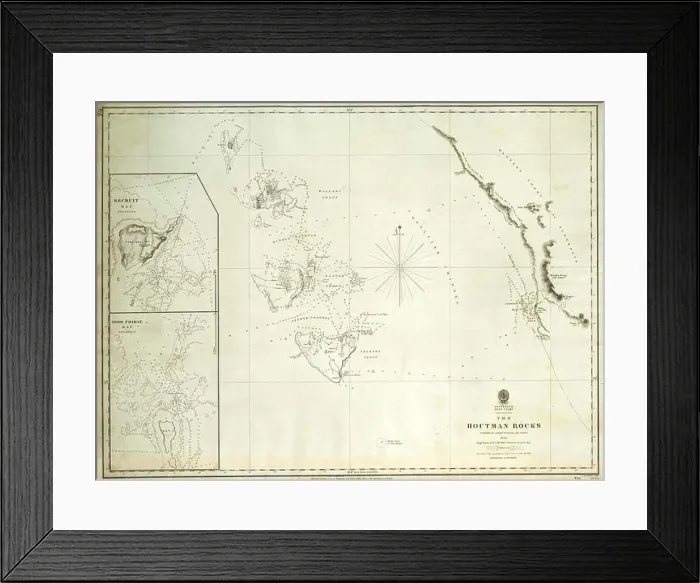 Framed Print : The Houtman Rocks, shown on a 1723 British Admiralty chart Framed Print : The Houtman Rocks, shown on a 1723 British Admiralty chart