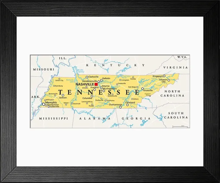 Framed Print : Tennessee, TN, political map, with capital Nashville Framed Print : Tennessee, TN, political map, with capital Nashville