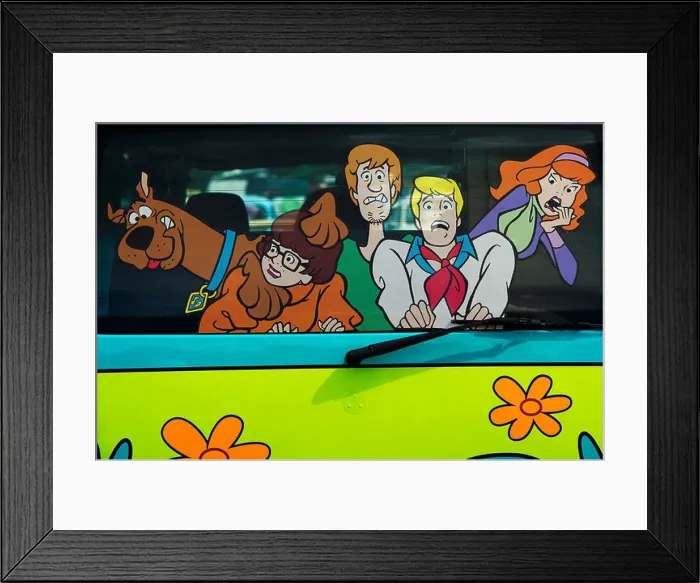 Framed Print : Scooby Doo mystery machine VW Volkswagen van. Rear window sticker Framed Print : Scooby Doo mystery machine VW Volkswagen van. Rear window sticker