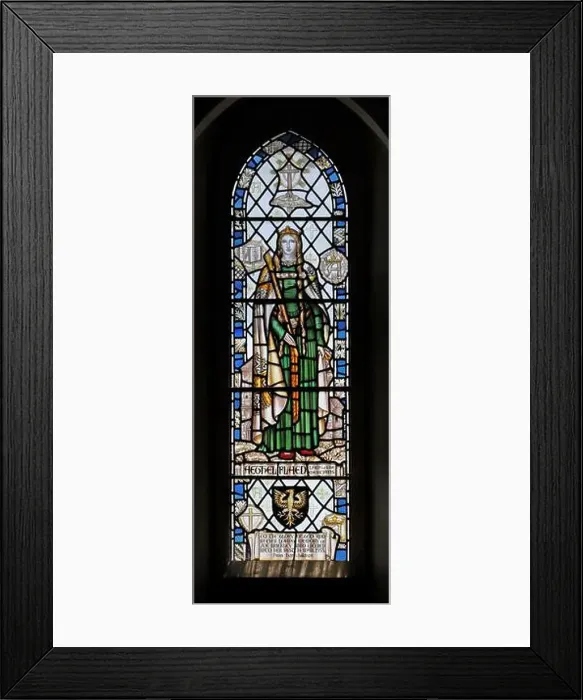 Framed Print : Stained glass window depicting Saint Aethelflaed, Lady of the Mercians, St Andrew's Church, Churchdown Framed Print : Stained glass window depicting Saint Aethelflaed, Lady of the Mercians, St Andrew's Church, Churchdown