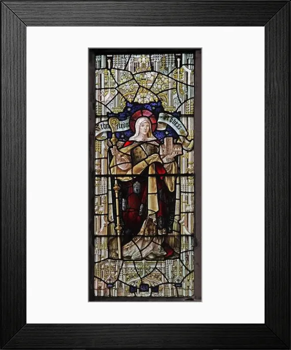 Framed Print : Stained glass window by Percy Bacon & Brothers depicting St Æthelflæd or Ethelfleda Framed Print : Stained glass window by Percy Bacon & Brothers depicting St Æthelflæd or Ethelfleda