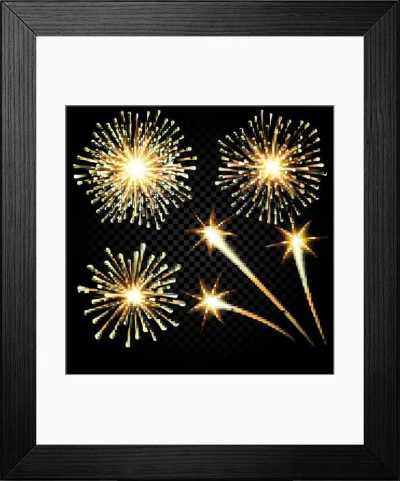 Framed Print : Festive golden firework salute burst on transparent checkered Background. illustration Framed Print : Festive golden firework salute burst on transparent checkered Background. illustration