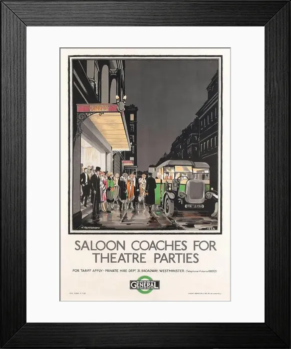 Framed Print : London Transport General - Victor Hembrow - SALOON COACHES FOR THEATRE PARTIES, 1926 Framed Print : London Transport General - Victor Hembrow - SALOON COACHES FOR THEATRE PARTIES, 1926