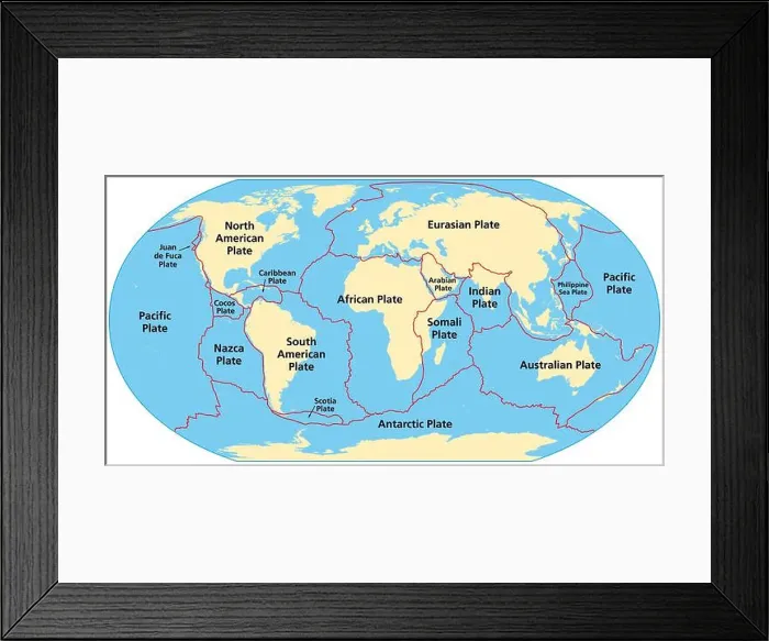 Framed Print : Map of the principal tectonic plates of the Earth Framed Print : Map of the principal tectonic plates of the Earth