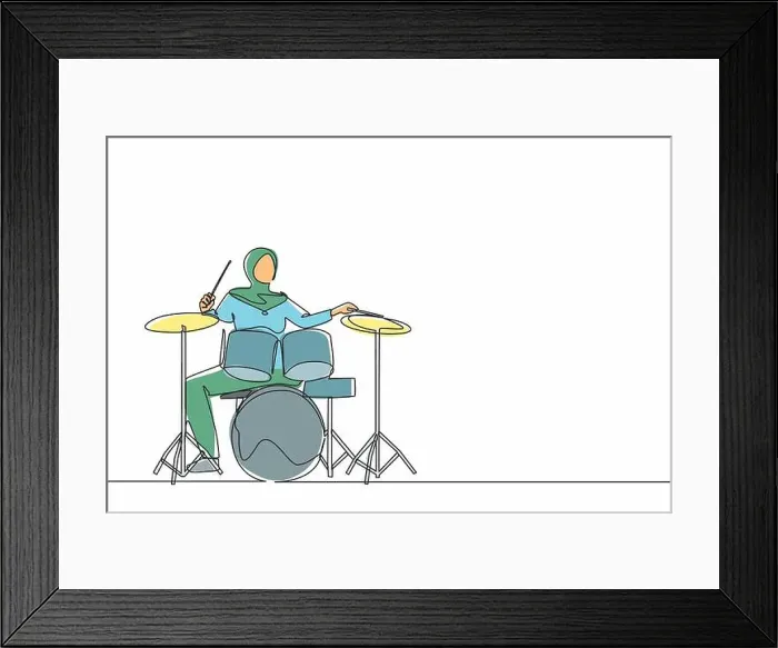 Framed Print : Single one line drawing Arabian female musician Framed Print : Single one line drawing Arabian female musician