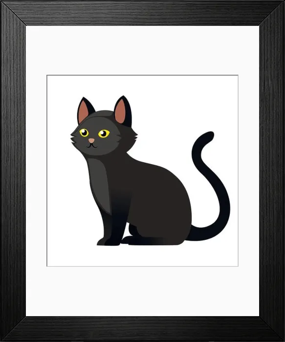 Framed Print : Sitting black cat with yellow eyes Framed Print : Sitting black cat with yellow eyes