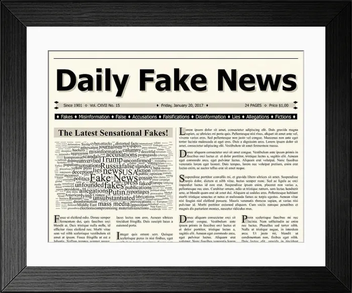 Framed Print : Front page of daily fake news mainstream newspaper title headline Framed Print : Front page of daily fake news mainstream newspaper title headline