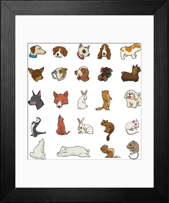 Framed Print : cartoon vector random animal collection Framed Print : cartoon vector random animal collection