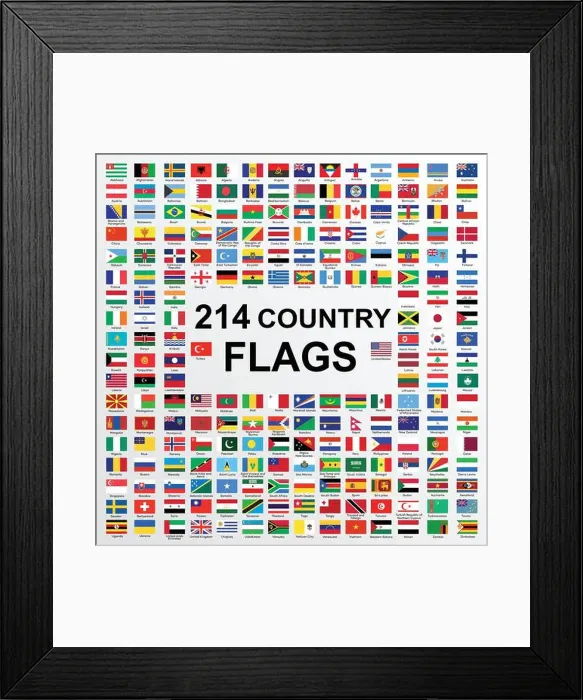 Framed Print : Set of All National Flags of the World. 214 Country Flags. Vector illustration for your design Framed Print : Set of All National Flags of the World. 214 Country Flags. Vector illustration for your design