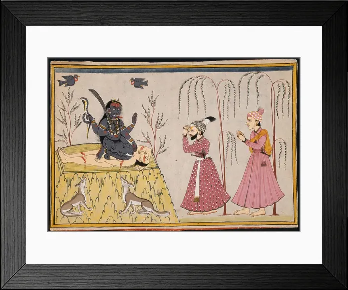 Framed Print : A depiction of Raja Surma Sen and his attendant Nagatu performing a ritual to worship the Goddess Kali Framed Print : A depiction of Raja Surma Sen and his attendant Nagatu performing a ritual to worship the Goddess Kali