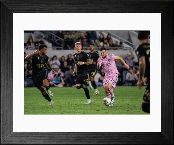 Framed Print : Inter Miami forward Lionel Messi (10) is defended by LAFC midfielder Timothy Tillman (11) during a MLS match Framed Print : Inter Miami forward Lionel Messi (10) is defended by LAFC midfielder Timothy Tillman (11) during a MLS match
