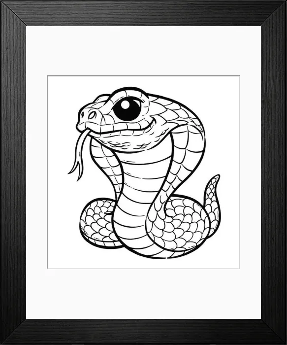 Framed Print : Vector Illustration of Cartoon Snake - Coloring book for kids. King cobra Framed Print : Vector Illustration of Cartoon Snake - Coloring book for kids. King cobra