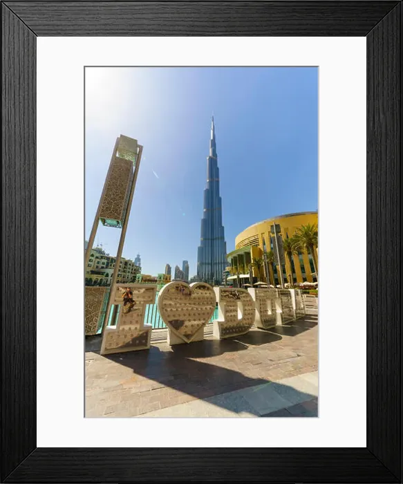 Framed Print : Burj Khalifa and I Love Dubai sign by the Lake, Downtown, Dubai, United Arab Emirates, Middle East Framed Print : Burj Khalifa and I Love Dubai sign by the Lake, Downtown, Dubai, United Arab Emirates, Middle East