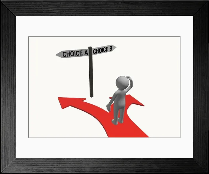 Framed Print : Anonymous 3D character standing at a crossroads trying to make a decision / choice Framed Print : Anonymous 3D character standing at a crossroads trying to make a decision / choice