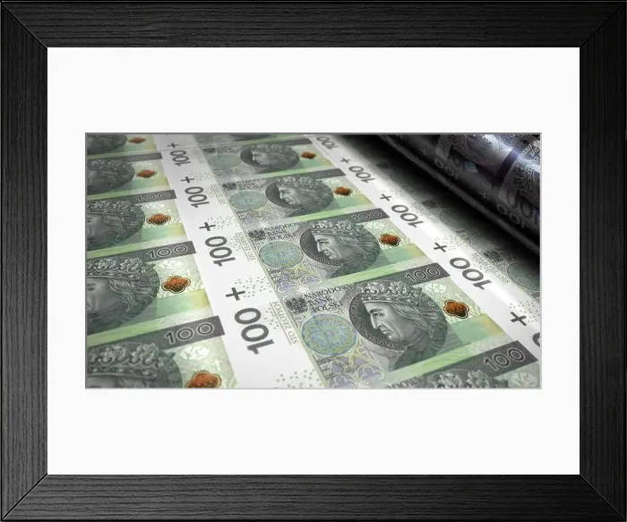 Framed Print : Polish Zloty PLN money printing 3d illustration Framed Print : Polish Zloty PLN money printing 3d illustration