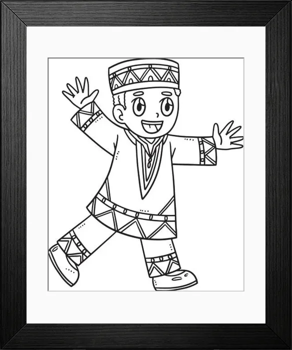 Framed Print : Afro Boy Playing Isolated Coloring Page for Kids Framed Print : Afro Boy Playing Isolated Coloring Page for Kids