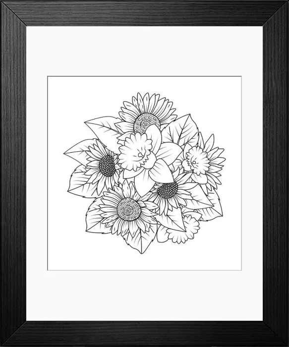 Framed Print : sunflower and daffodil flower outline vector of doodle style line art coloring page design Framed Print : sunflower and daffodil flower outline vector of doodle style line art coloring page design