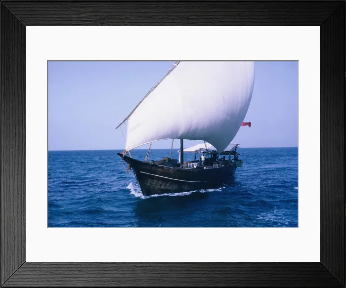 Framed Print : Dhow sailing on the blue Arabian Sea at Abu Dhabi, 1963 Framed Print : Dhow sailing on the blue Arabian Sea at Abu Dhabi, 1963