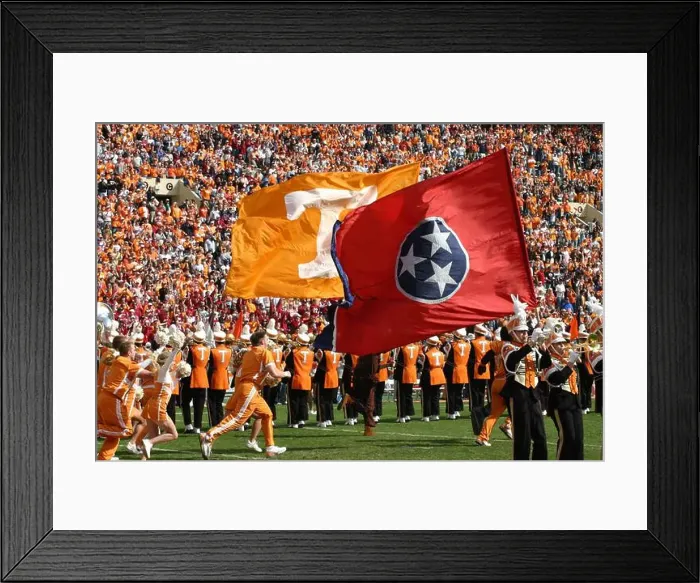 Framed Print : Cheerleaders run through the T moments before a University of Tennessee football game at Neyland Stadium in Knoxville Framed Print : Cheerleaders run through the T moments before a University of Tennessee football game at Neyland Stadium in Knoxville