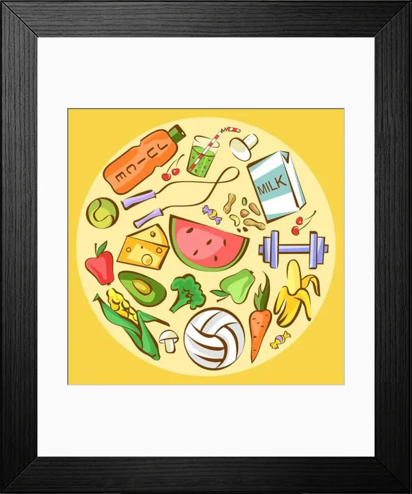 Framed Print : Set of healthy dishes. Organic food in circle composition