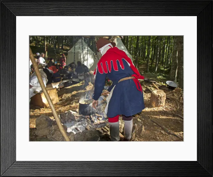 Framed Print : Medieval Camp in the forest cooking in the kettle Framed Print : Medieval Camp in the forest cooking in the kettle