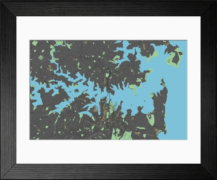 Framed Print : Sydney vector map with dark colors Framed Print : Sydney vector map with dark colors