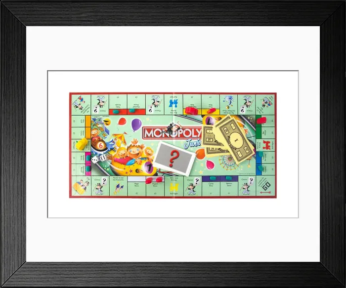 Framed Print : SWINDON, UK - JULY 31, 2017: Junior Monopoly Game an a white background Framed Print : SWINDON, UK - JULY 31, 2017: Junior Monopoly Game an a white background