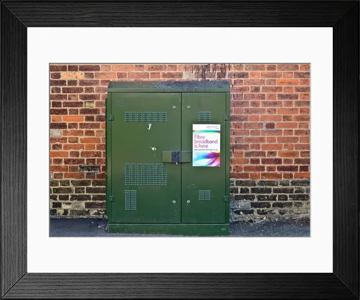 Framed Print : BT Openreach fibre broadband green street cabinet, seen in St Ives, Cambridgeshire, England Framed Print : BT Openreach fibre broadband green street cabinet, seen in St Ives, Cambridgeshire, England