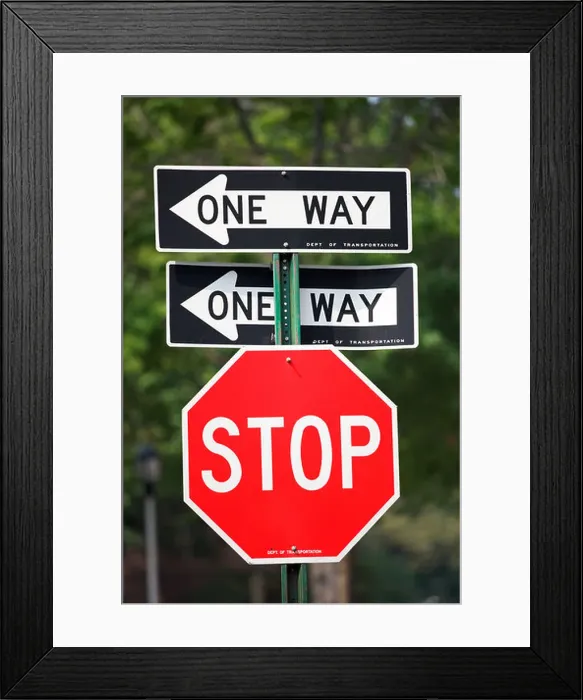 Framed Print : STOP SIGN WITH ONE WAY SIGNS Framed Print : STOP SIGN WITH ONE WAY SIGNS