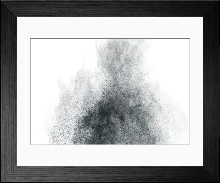Framed Print : Black powder splatter background.Dust particles texture Framed Print : Black powder splatter background.Dust particles texture