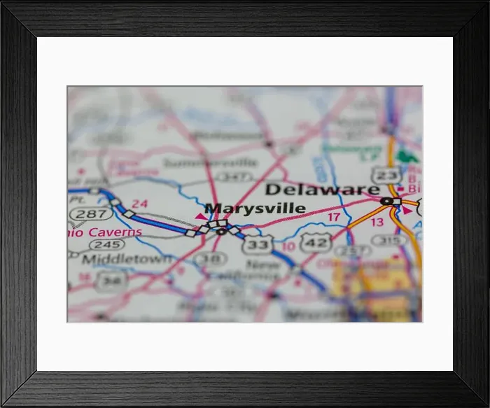 Framed Print : Marysville Ohio USA shown on a Geography map or Road map Framed Print : Marysville Ohio USA shown on a Geography map or Road map