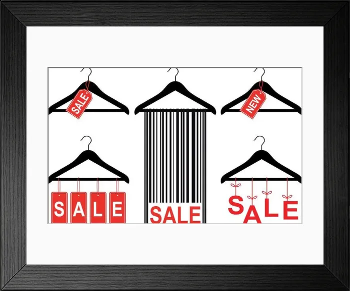 Framed Print : sale tags on clothes hanger, vector set Framed Print : sale tags on clothes hanger, vector set