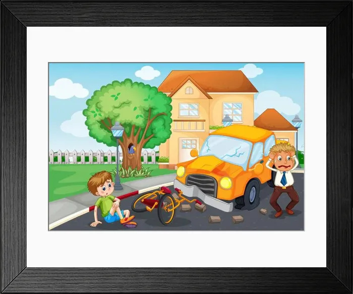 Framed Print : Scene with accident on the road illustration Framed Print : Scene with accident on the road illustration