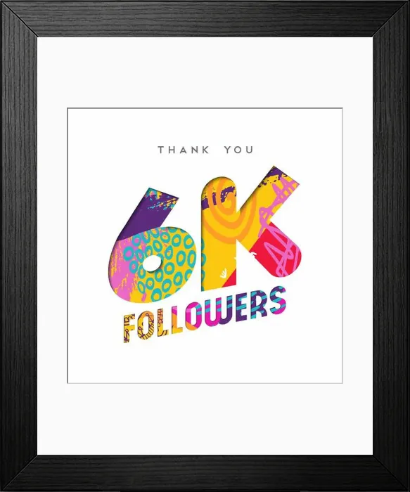 Framed Print : 6000 followers thank you paper cut number illustration Framed Print : 6000 followers thank you paper cut number illustration