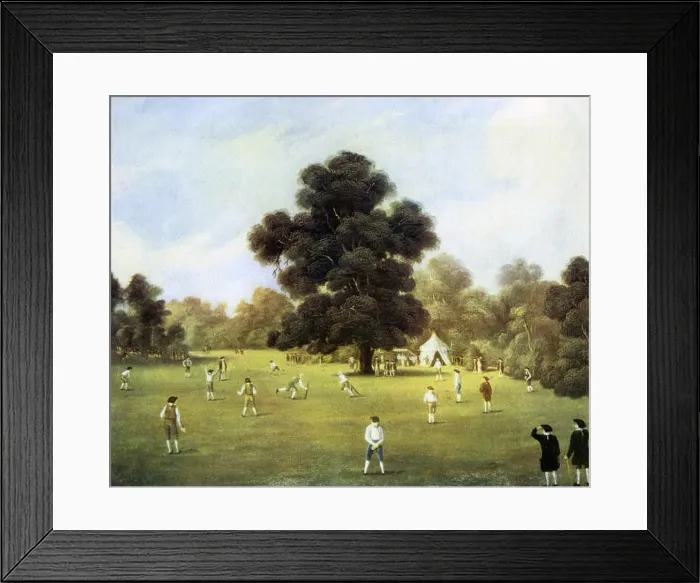Framed Print : Lords and Gentlemen of Surrey and Kent playing cricket at Knole Park, Kent, 1775. Artist not known Framed Print : Lords and Gentlemen of Surrey and Kent playing cricket at Knole Park, Kent, 1775. Artist not known