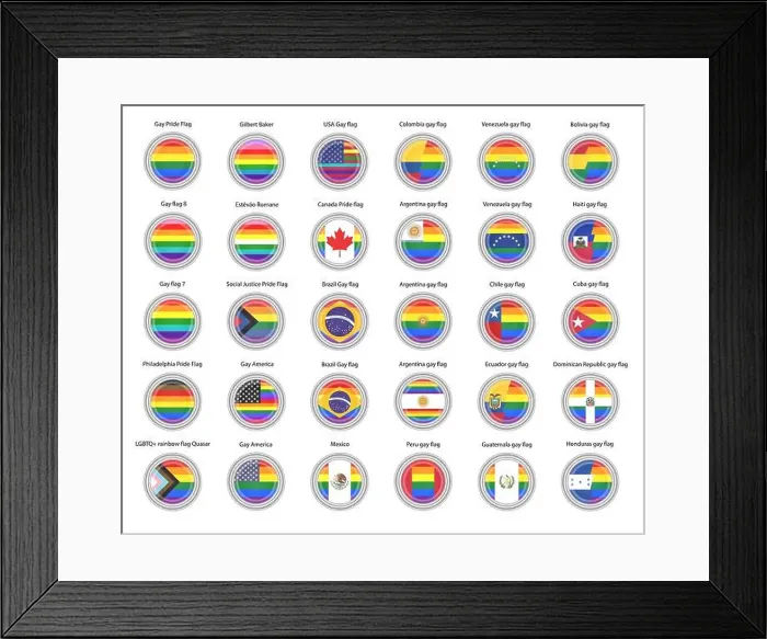 Framed Print : Set of vector icons. Rainbow flags (LGBTQ) and gay flags of countries of the Americas Framed Print : Set of vector icons. Rainbow flags (LGBTQ) and gay flags of countries of the Americas
