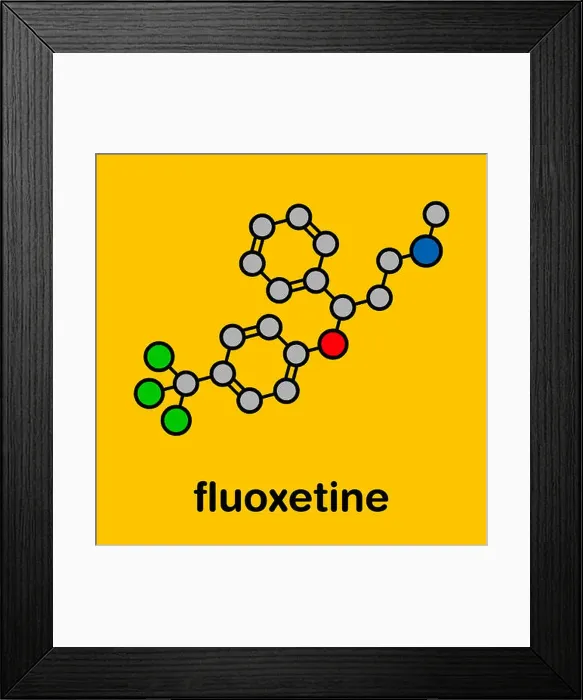 Framed Print : Fluoxetine antidepressant drug (SSRI class) molecule