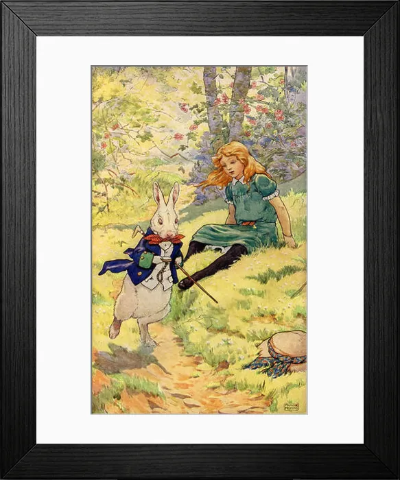 Framed Print : Alice and the White Rabbit, from Alices Adventures in Wonderland by Lewis Carroll (Charles Lutwidge Dodgson), English Framed Print : Alice and the White Rabbit, from Alices Adventures in Wonderland by Lewis Carroll (Charles Lutwidge Dodgson), English