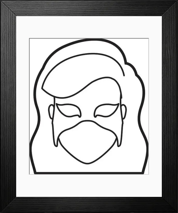 Framed Print : monochrome thick contour head of faceless woman superhero with long wavy hair and mask Framed Print : monochrome thick contour head of faceless woman superhero with long wavy hair and mask