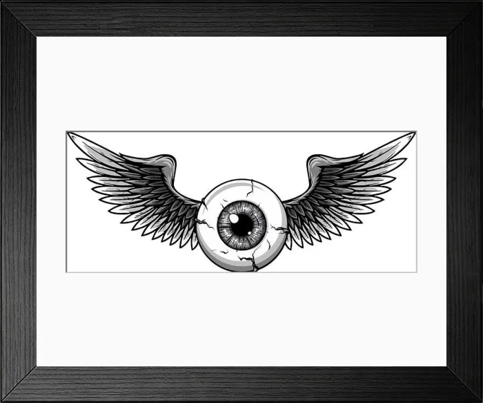 Framed Print : monochromatic Vector illustration of Tattoo Flying Eyeball design Framed Print : monochromatic Vector illustration of Tattoo Flying Eyeball design