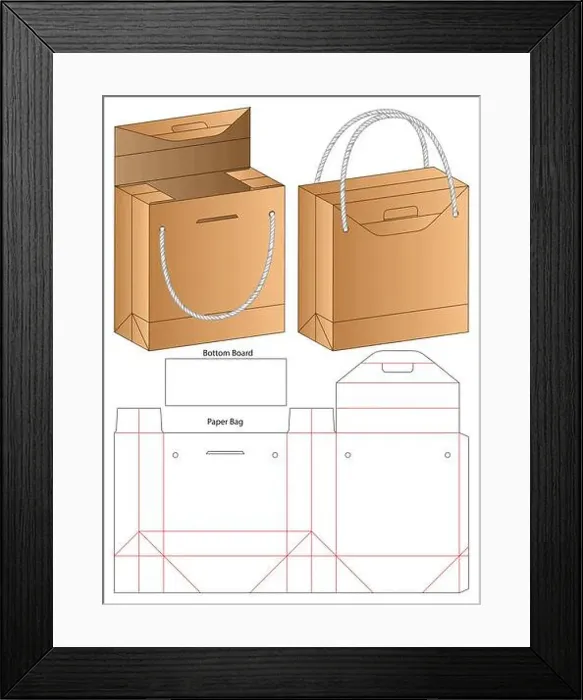 Framed Print : Paper Bag packaging die cut template design. 3d mock-up Framed Print : Paper Bag packaging die cut template design. 3d mock-up